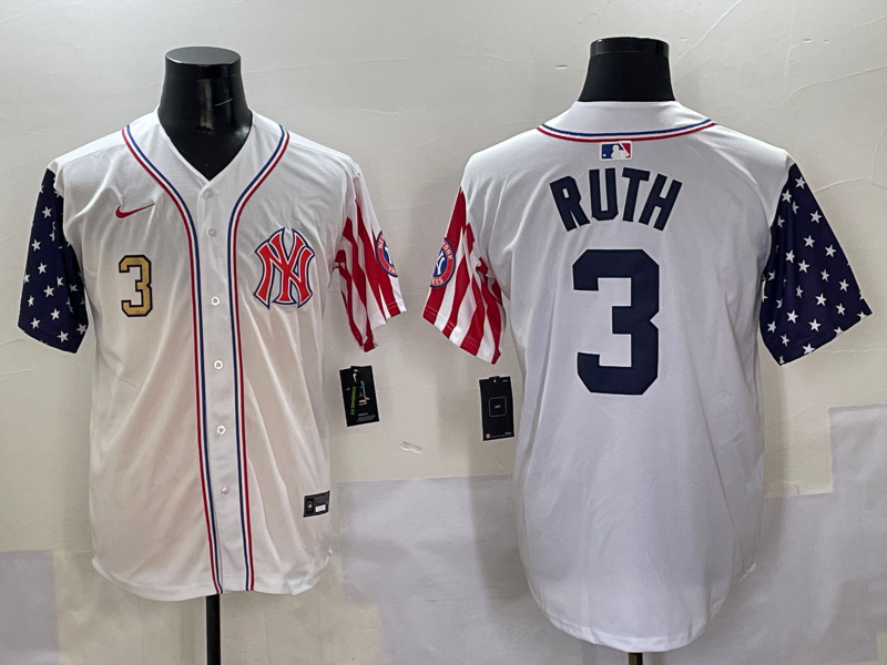 Men 2025  MLB New York Yankees #3 Ruth white jersey style 2